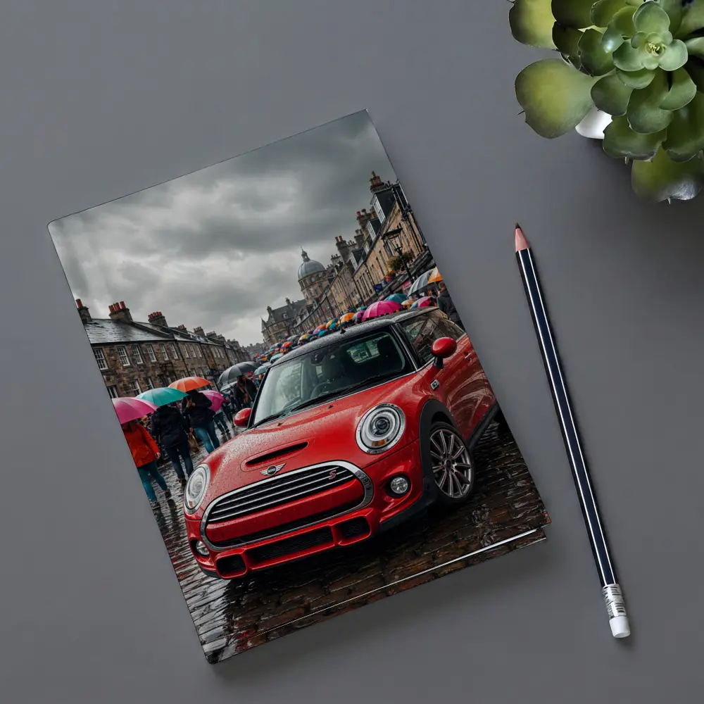 Mini Cooper S Red Rainy City Street – Notebooks