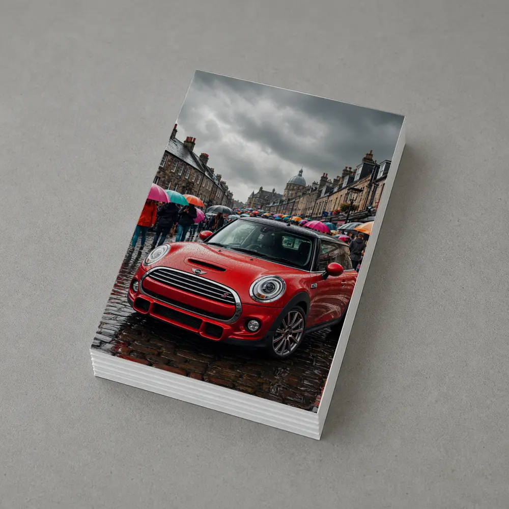 Mini Cooper S Red Rainy City Street – Postcards