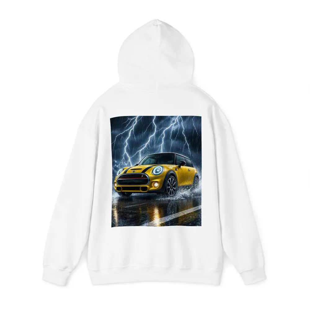 Mini Cooper S Yellow Car In Thunderstorm – Hoodies