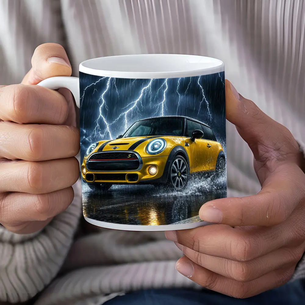 Mini Cooper S Yellow Car In Thunderstorm – Mugs