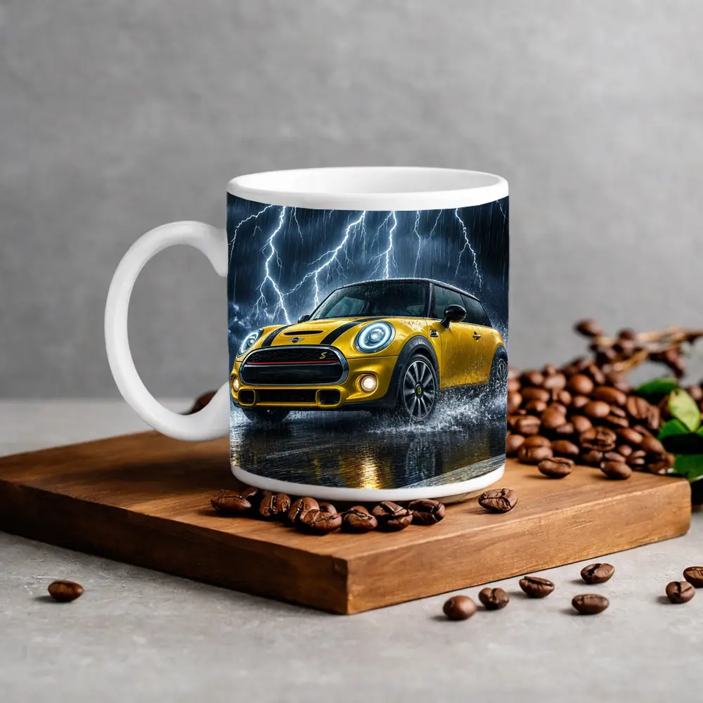 Mini Cooper S Yellow Car In Thunderstorm – Mugs