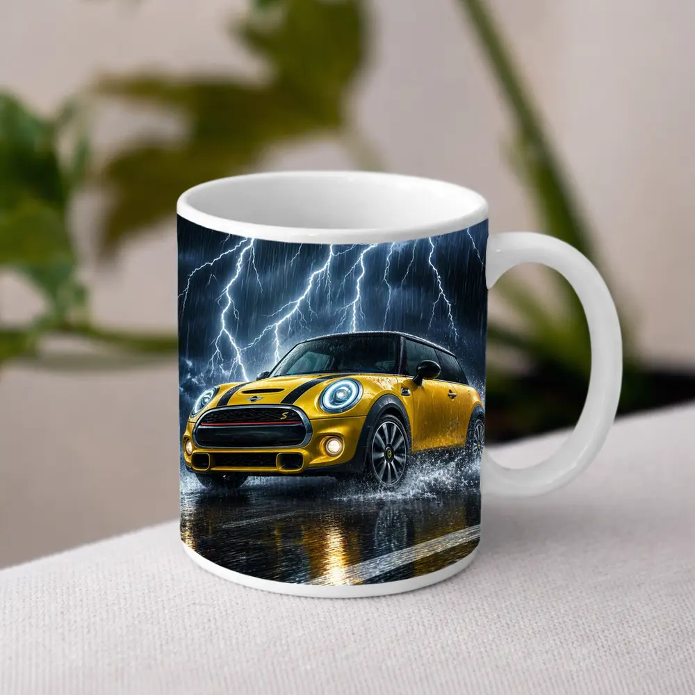 Mini Cooper S Yellow Car In Thunderstorm – Mugs