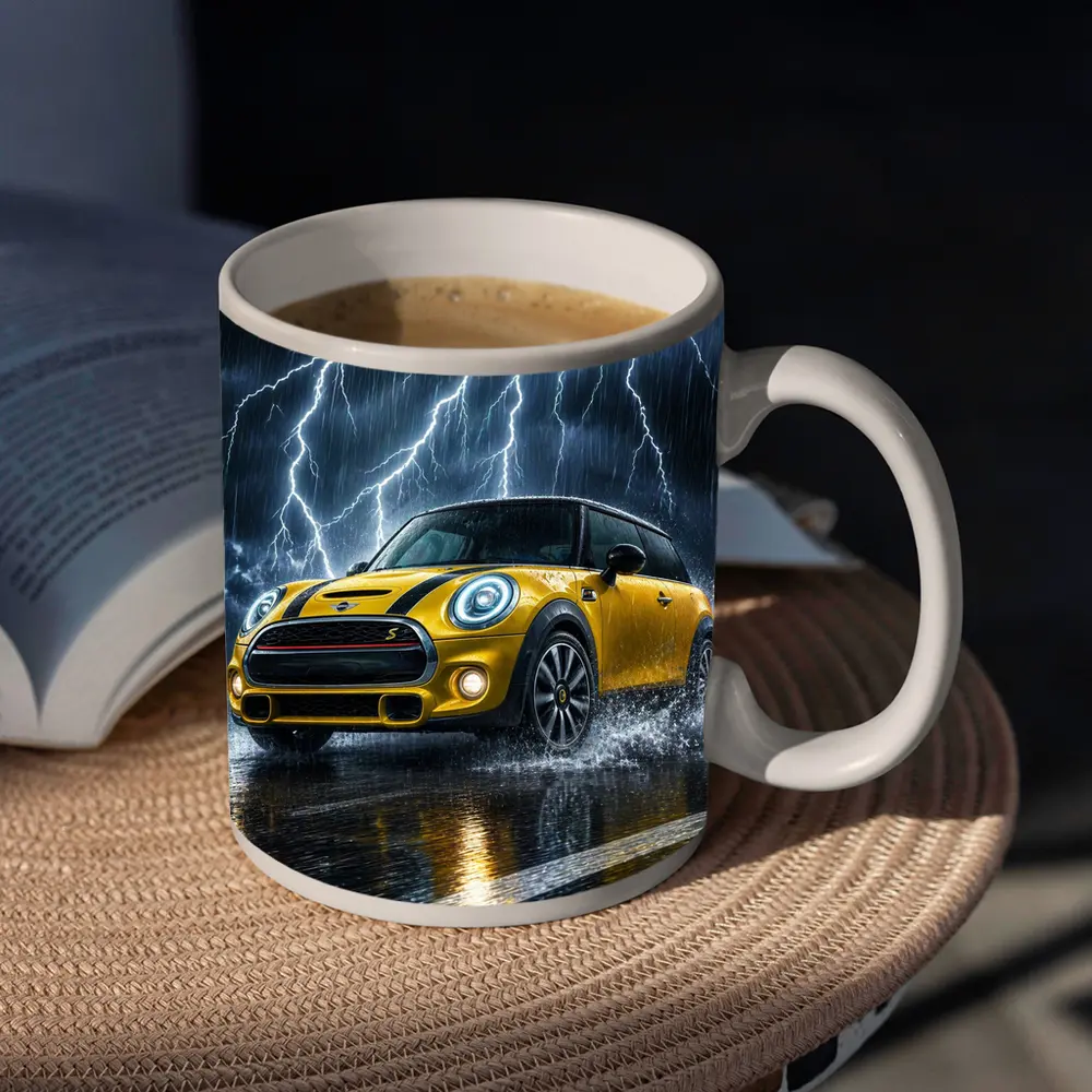 Mini Cooper S Yellow Car In Thunderstorm – Mugs