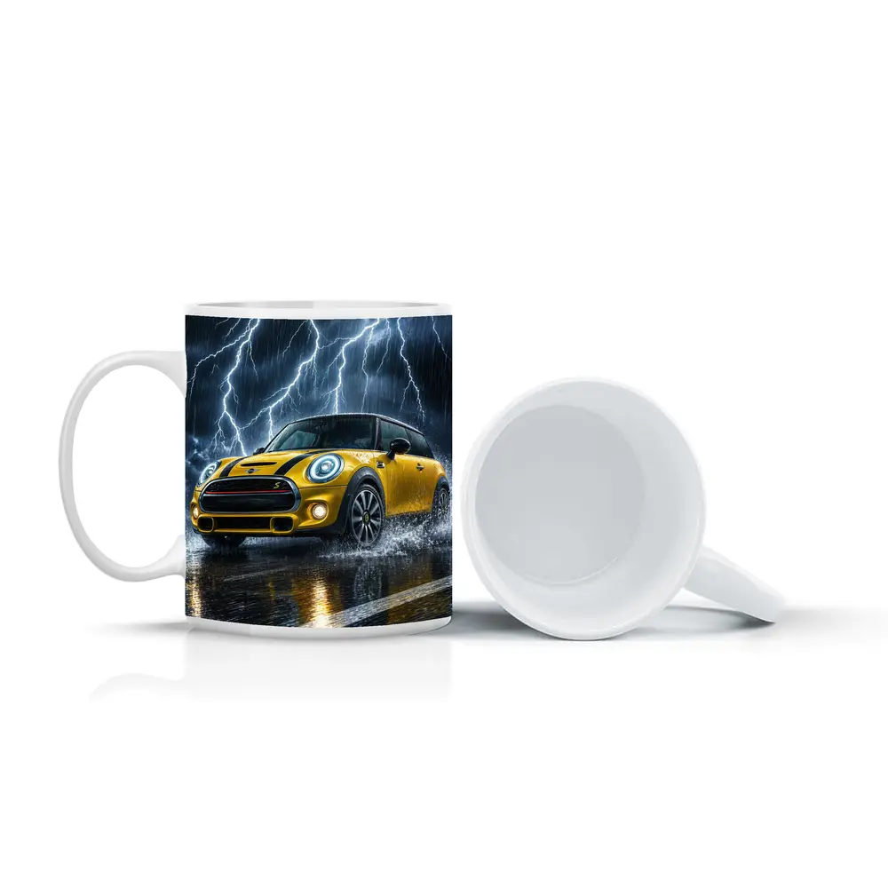 Mini Cooper S Yellow Car In Thunderstorm – Mugs