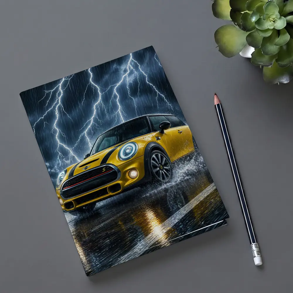 Mini Cooper S Yellow Car In Thunderstorm – Notebooks