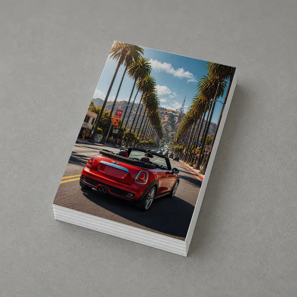 Red Mini Cooper Convertible Hollywood Boulevard Drive – Postcards