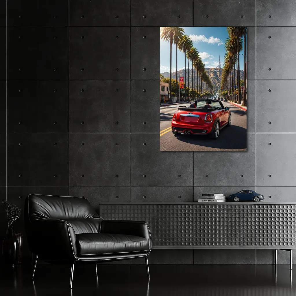 Red Mini Cooper Convertible Hollywood Boulevard Drive – Wall Art