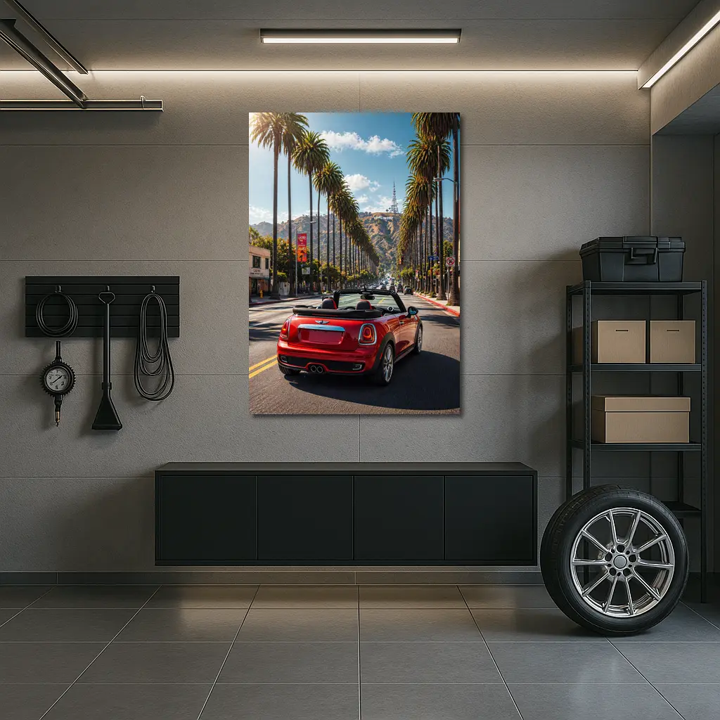 Red Mini Cooper Convertible Hollywood Boulevard Drive – Wall Art