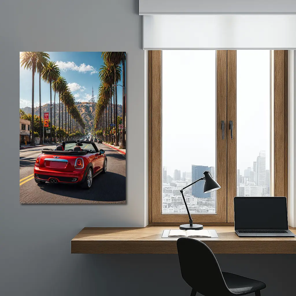 Red Mini Cooper Convertible Hollywood Boulevard Drive – Wall Art