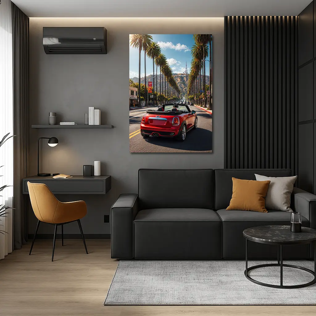Red Mini Cooper Convertible Hollywood Boulevard Drive – Wall Art