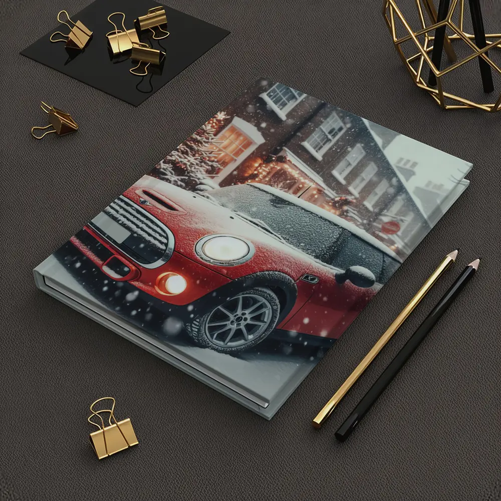 Red Mini Cooper S Snowy Christmas Street – Notebooks