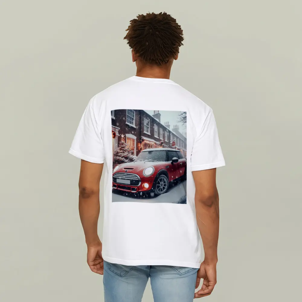 Red Mini Cooper S Snowy Christmas Street – T-Shirts