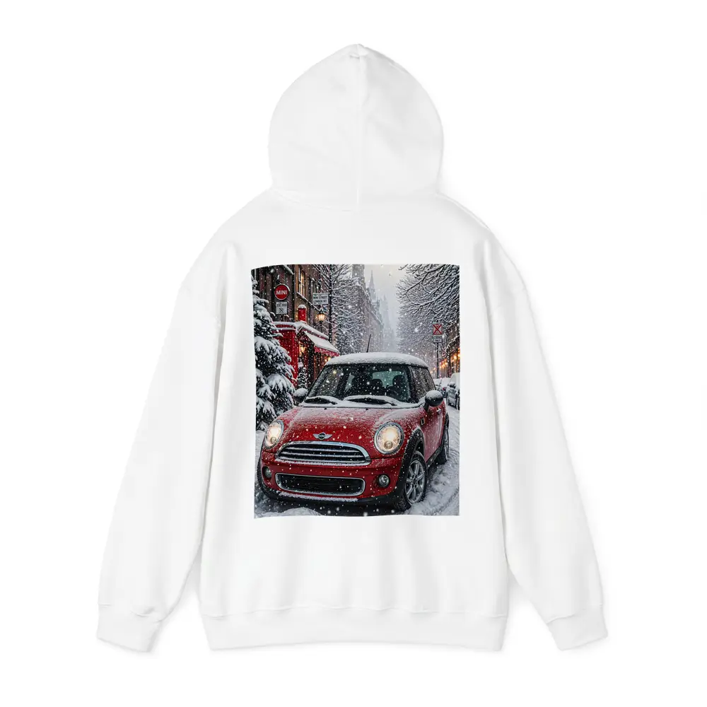 Mini Cooper Red Car Snowy London Street – Hoodies