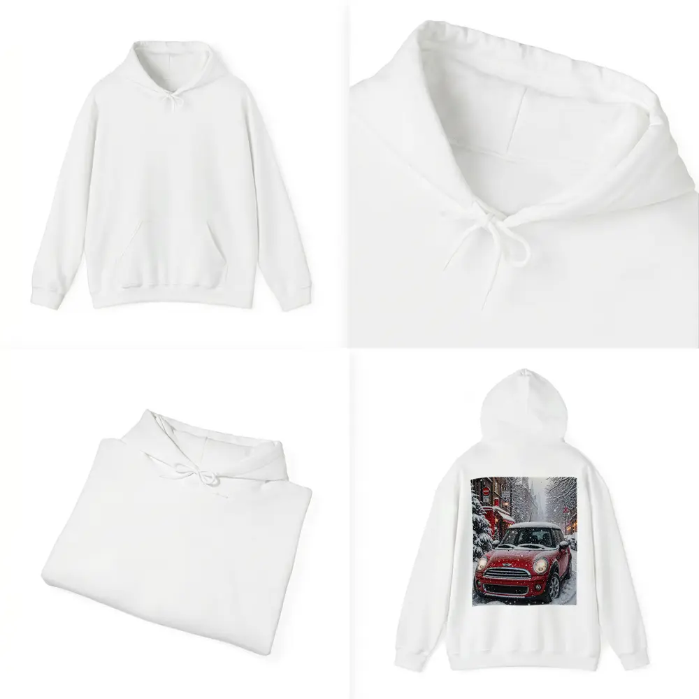 Mini Cooper Red Car Snowy London Street – Hoodies