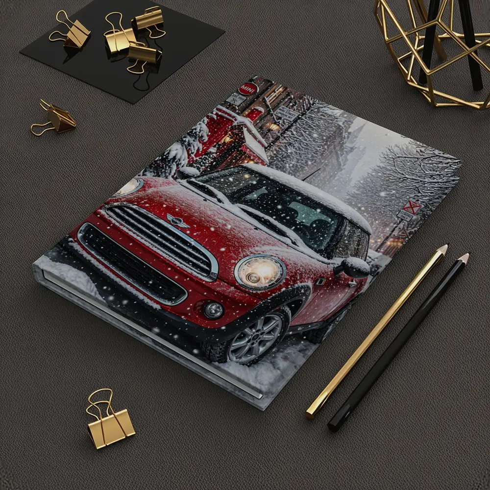 Mini Cooper Red Car Snowy London Street – Notebooks