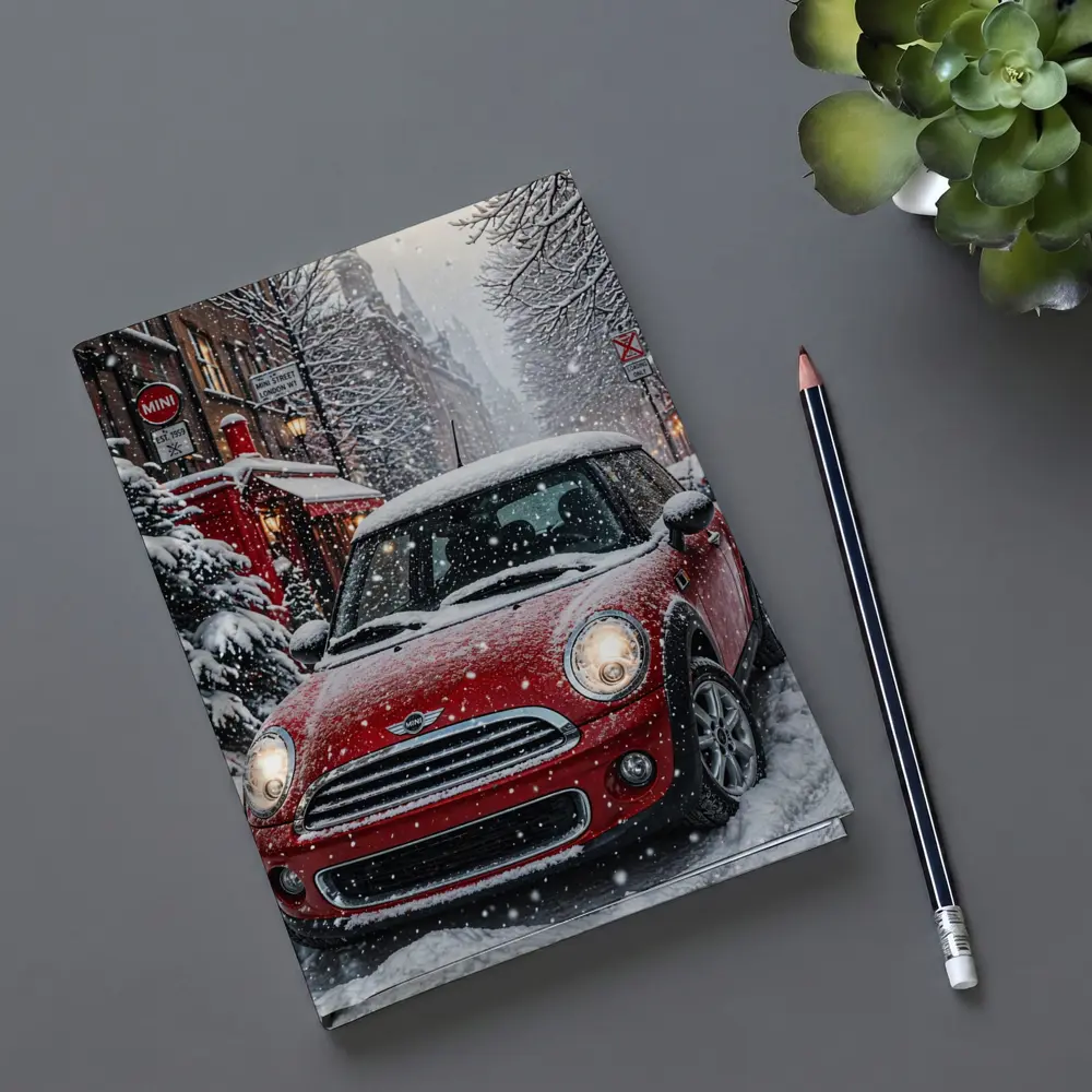Mini Cooper Red Car Snowy London Street – Notebooks