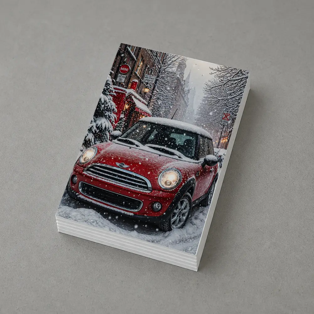 Mini Cooper Red Car Snowy London Street – Postcards