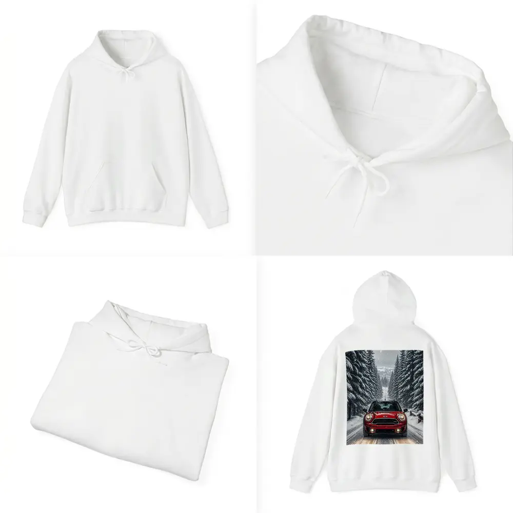 Mini Countryman Red SUV Snowy Forest Road – Hoodies
