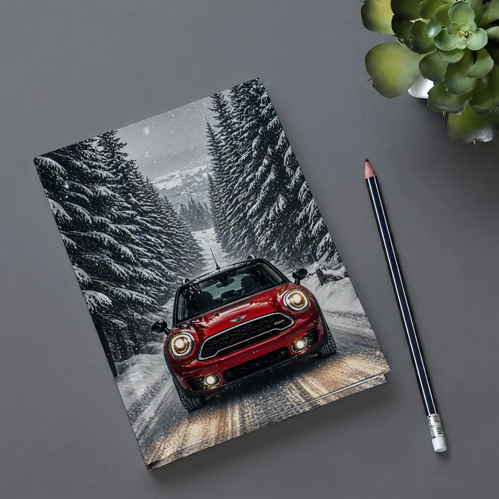 Mini Countryman Red SUV Snowy Forest Road – Notebooks