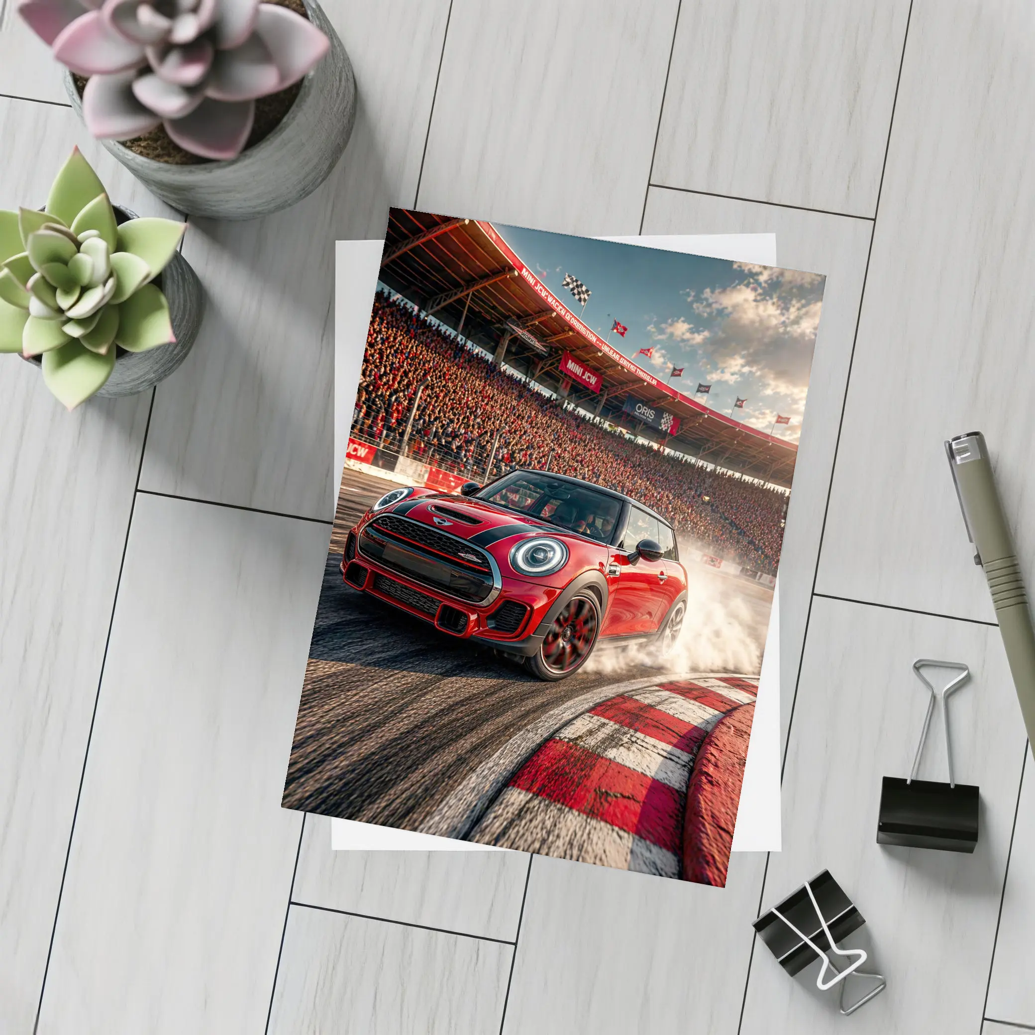 Mini Cooper S Red Racing Track Burnout – Postcards