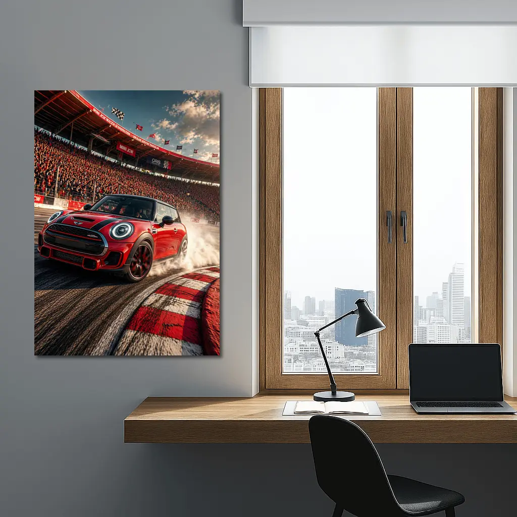 Mini Cooper S Red Racing Track Burnout – Wall Art