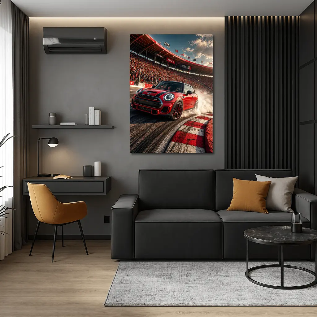 Mini Cooper S Red Racing Track Burnout – Wall Art