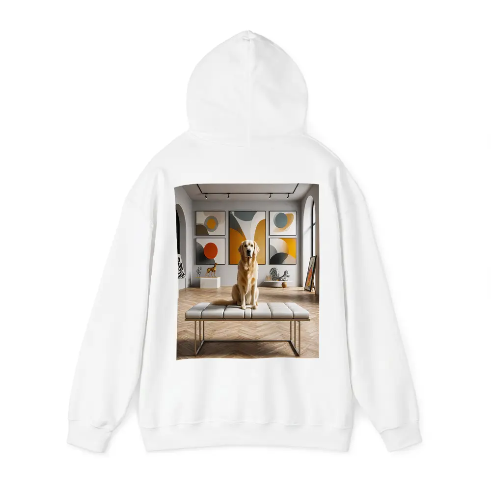 Golden Retriever Sitting in Modern Art Gallery – Hoodies