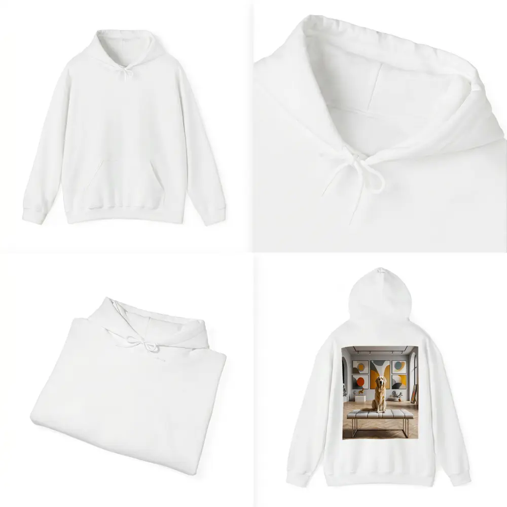 Golden Retriever Sitting in Modern Art Gallery – Hoodies