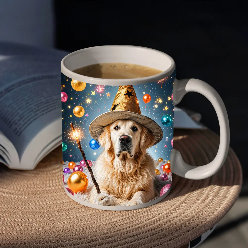 Golden Retriever Wizard Hat Magic Balloons – Mugs
