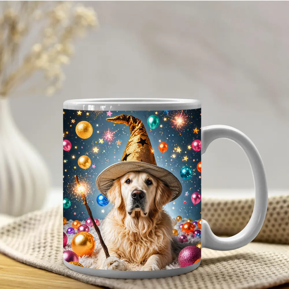 Golden Retriever Wizard Hat Magic Balloons – Mugs