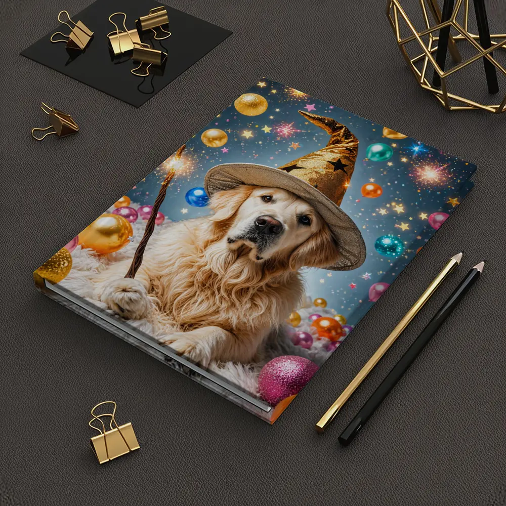 Golden Retriever Wizard Hat Magic Balloons – Notebooks