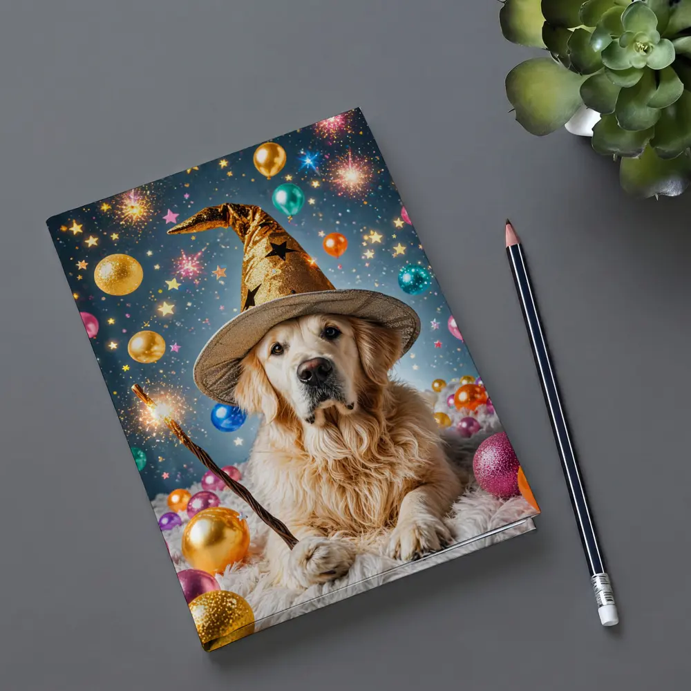 Golden Retriever Wizard Hat Magic Balloons – Notebooks
