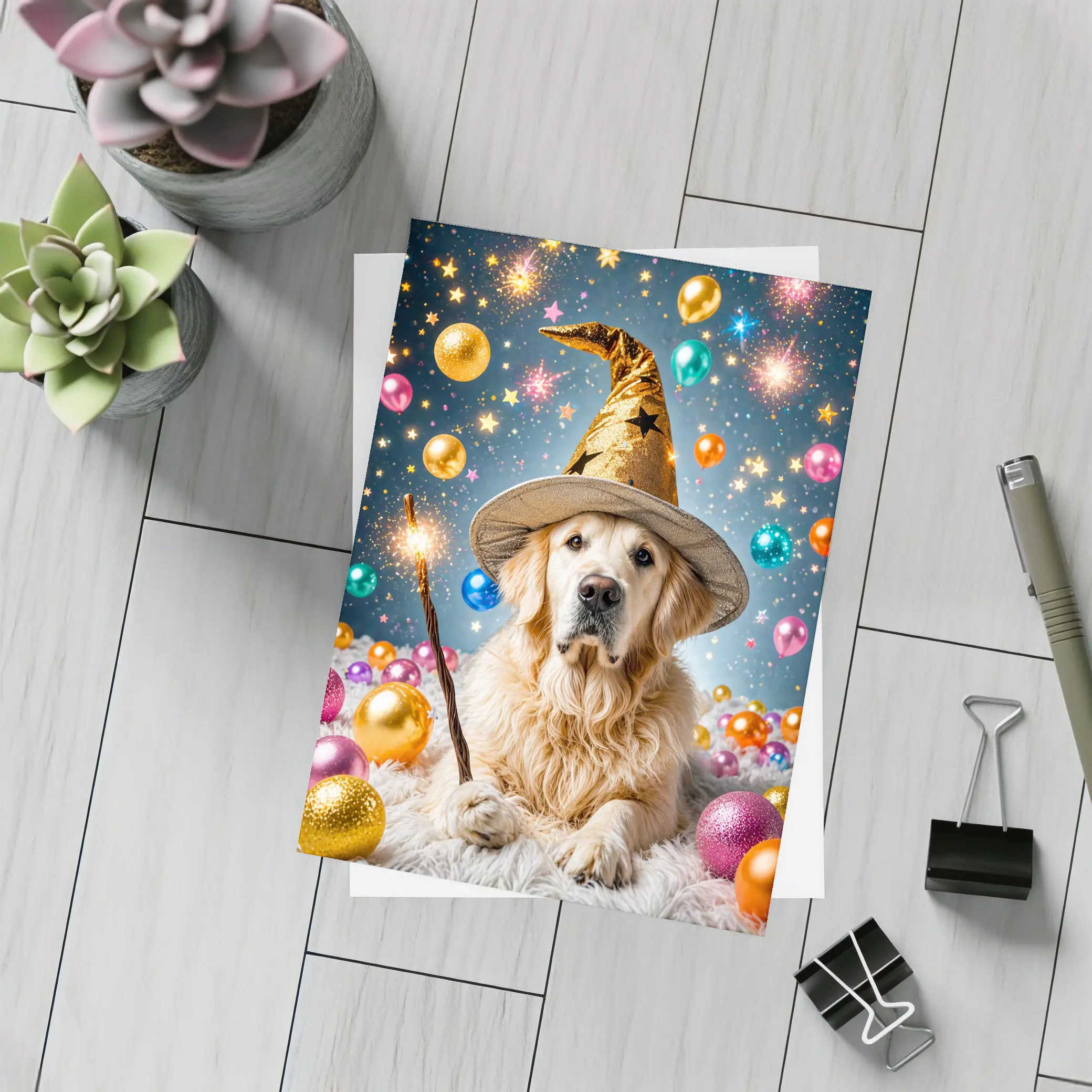 Golden Retriever Wizard Hat Magic Balloons – Postcards