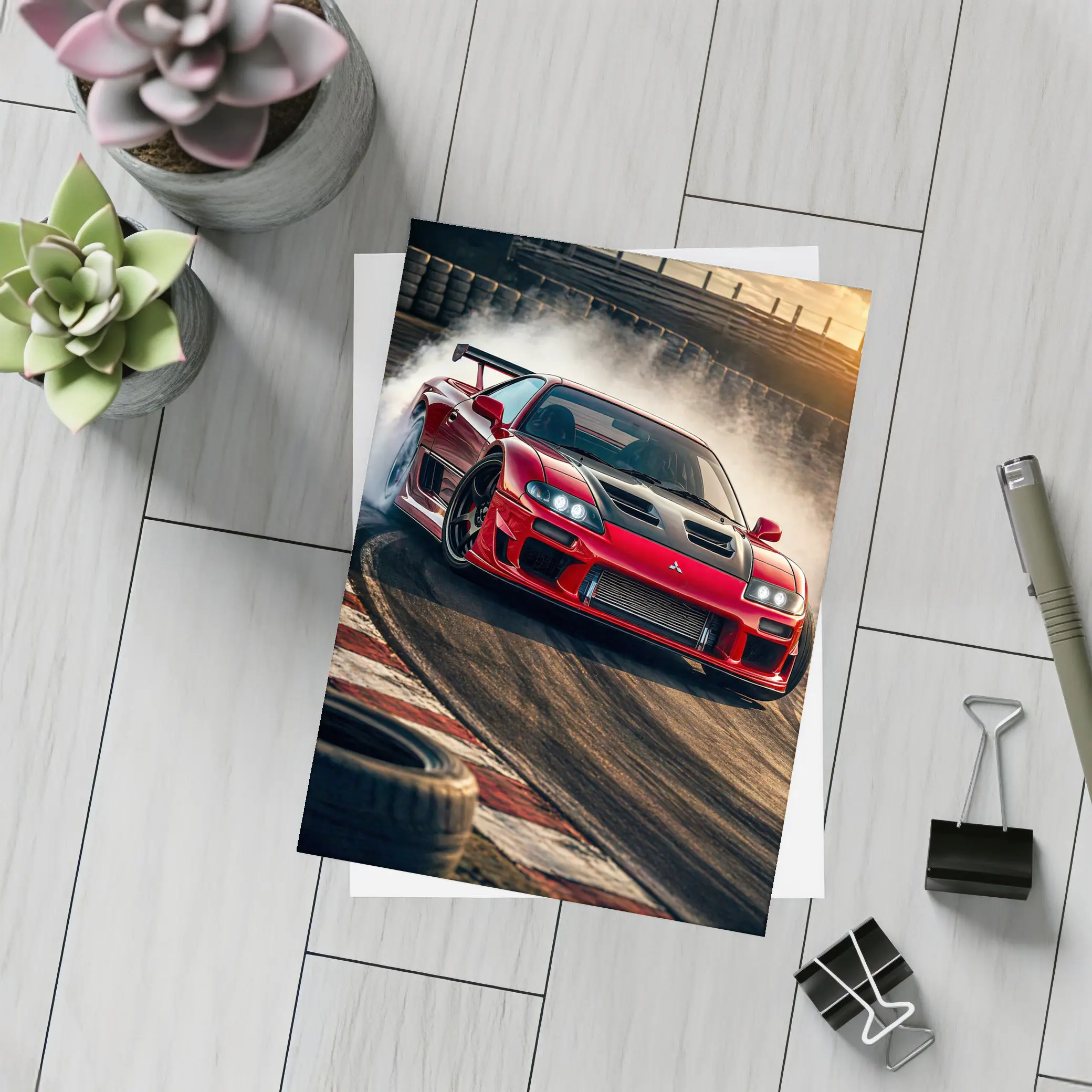 Mitsubishi 3000GT Red Drift Track Action – Postcards