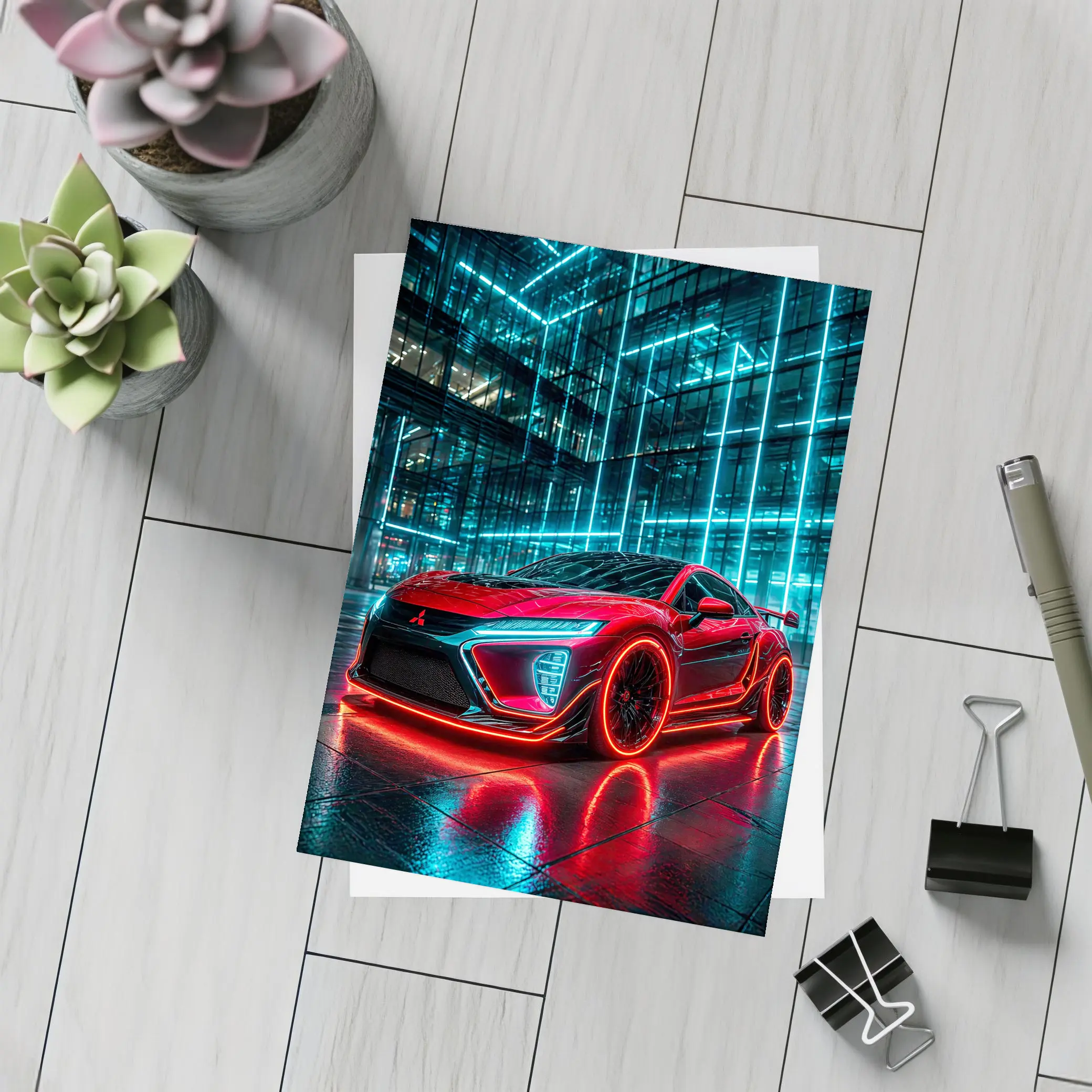 Mitsubishi Eclipse Red Neon City Night – Postcards