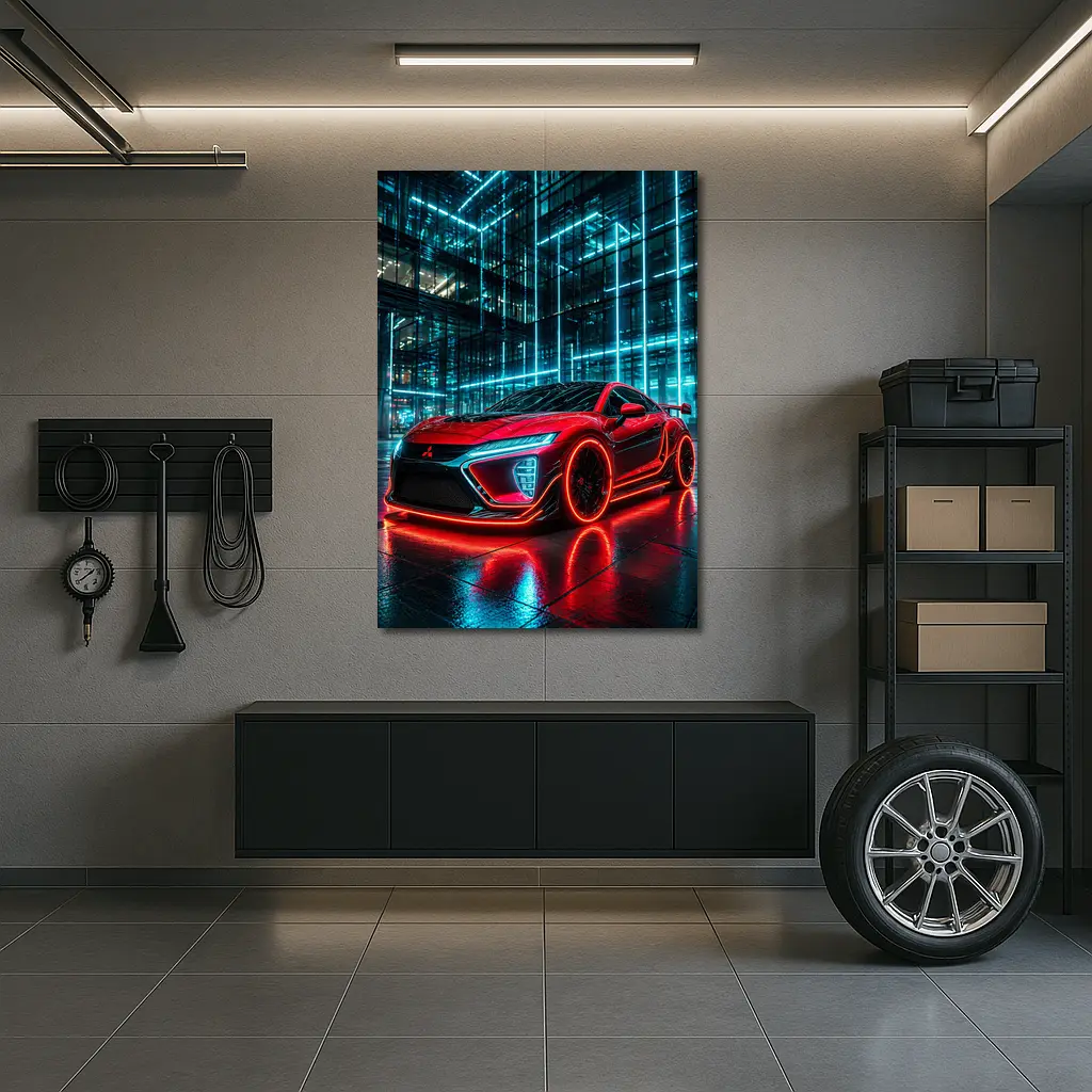 Mitsubishi Eclipse Red Neon City Night – Wall Art