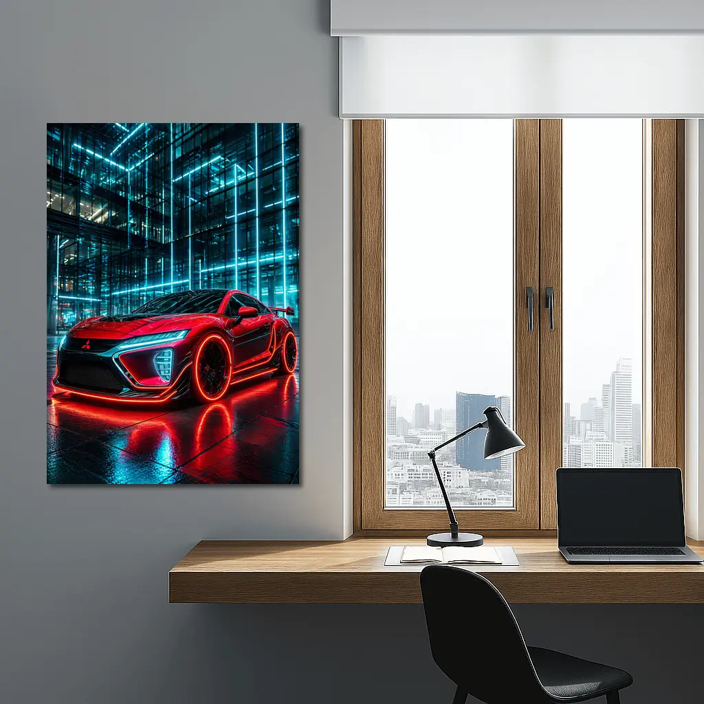 Mitsubishi Eclipse Red Neon City Night – Wall Art