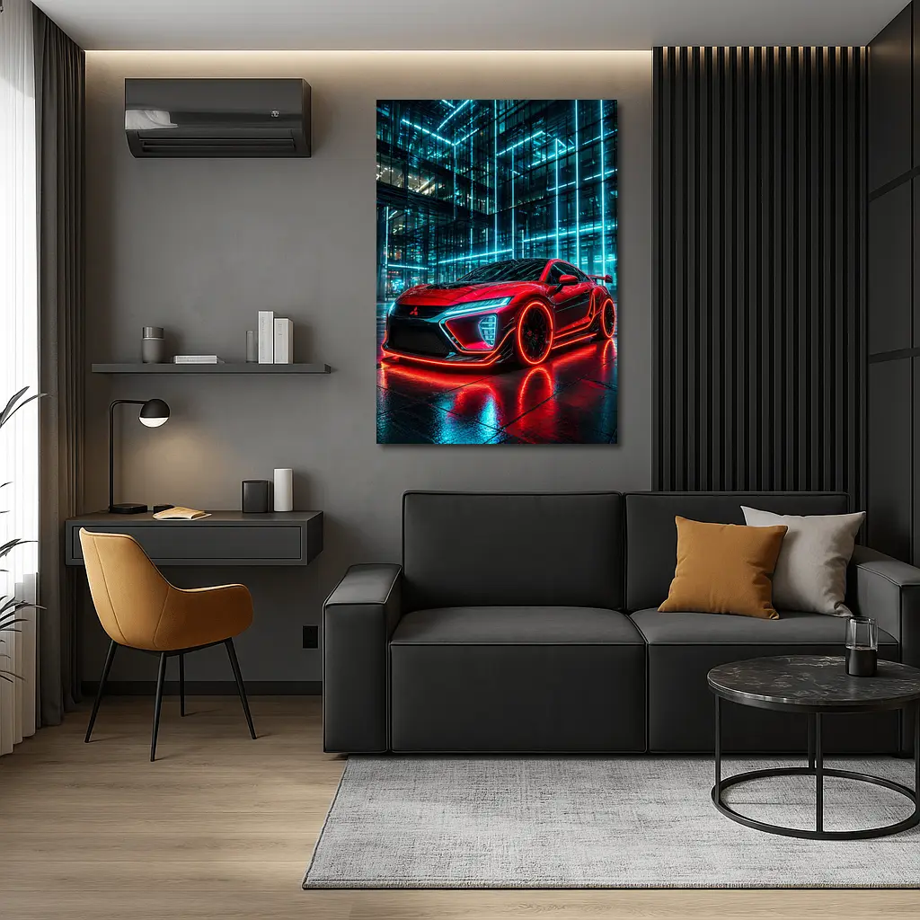 Mitsubishi Eclipse Red Neon City Night – Wall Art