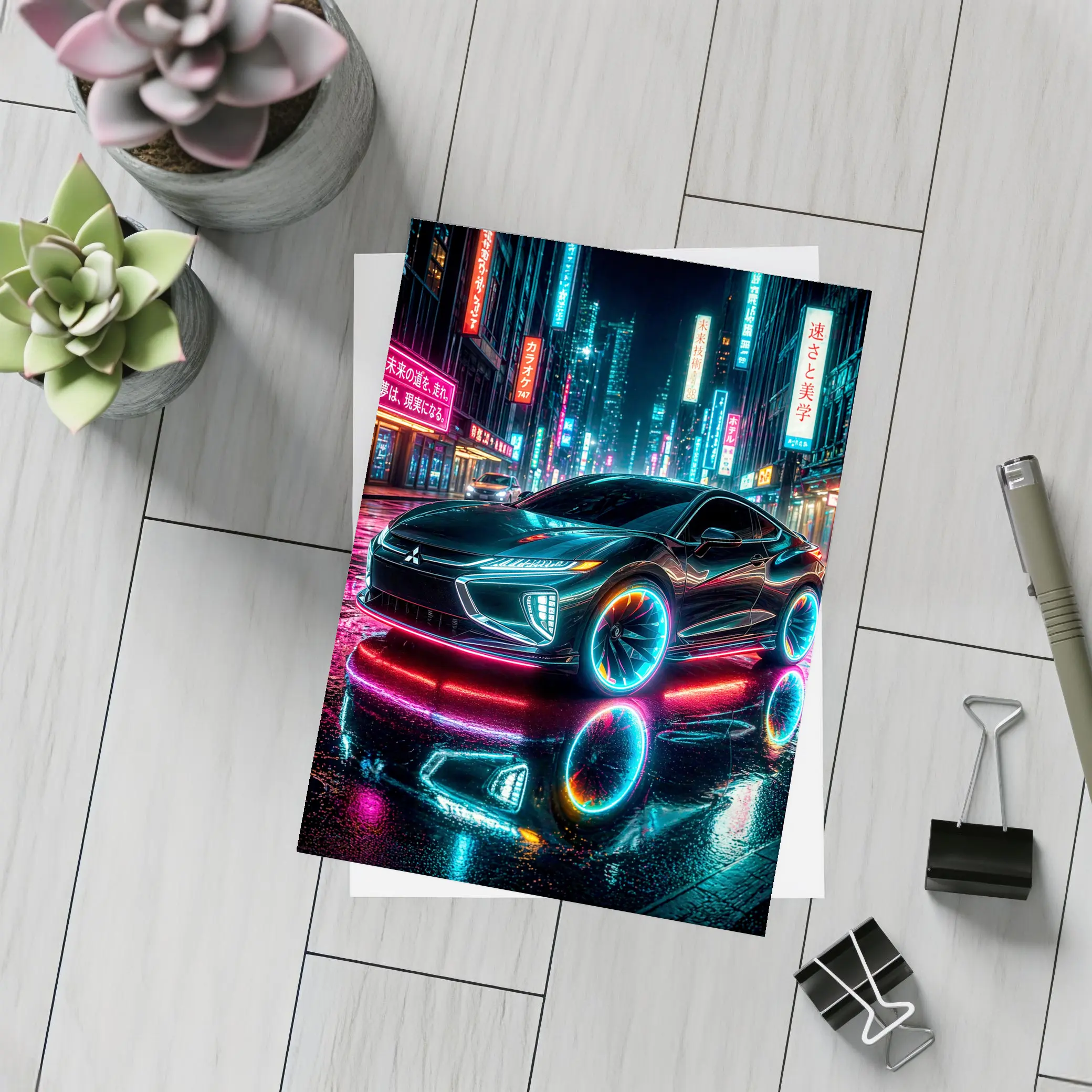 Mitsubishi Eclipse Neon Lights Tokyo Night – Postcards