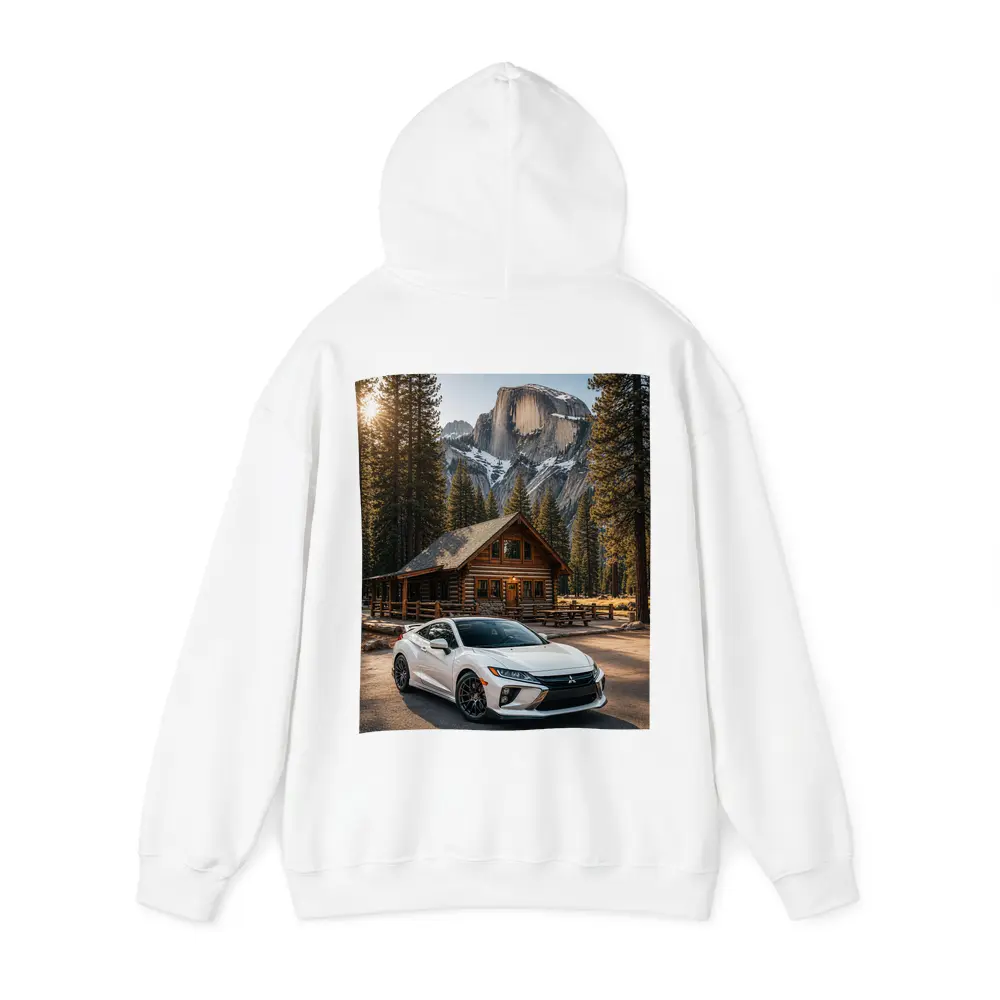 Mitsubishi Eclipse White Car Mountain Cabin – Hoodies