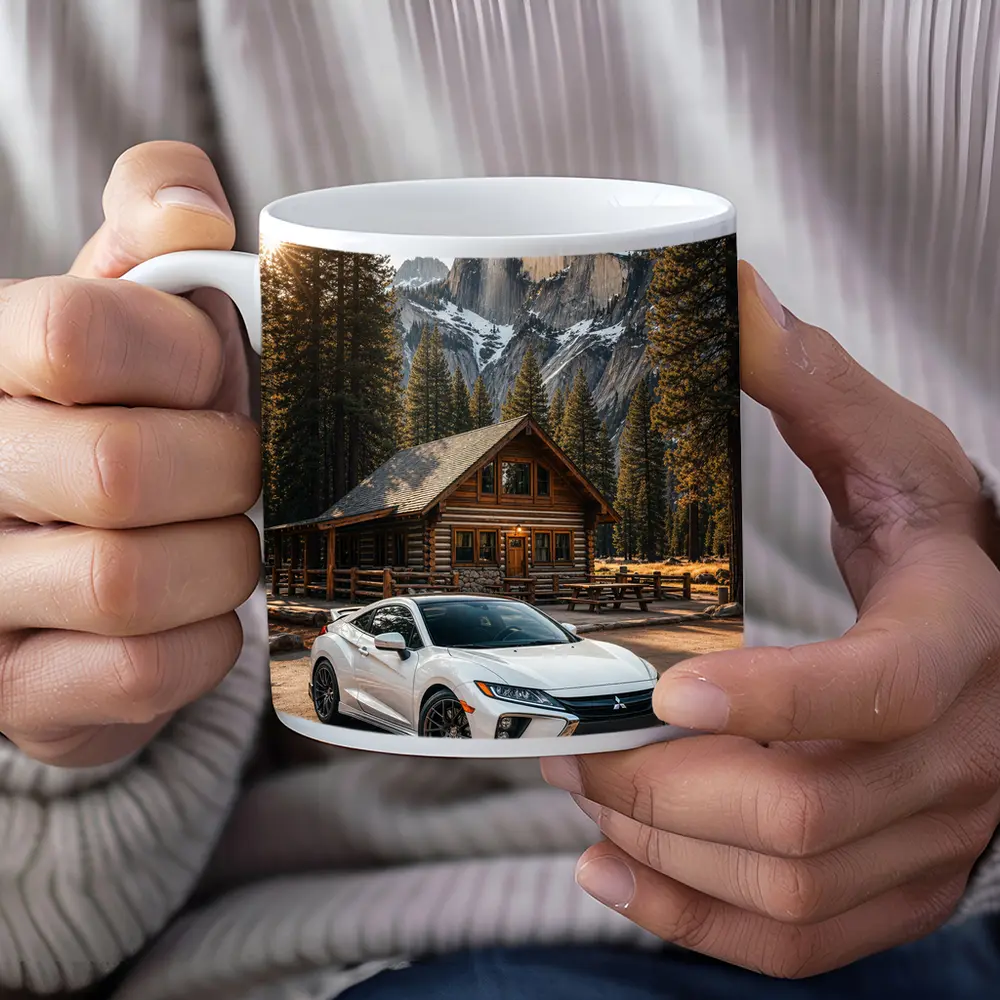 Mitsubishi Eclipse White Car Mountain Cabin – Mugs
