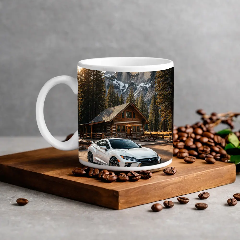 Mitsubishi Eclipse White Car Mountain Cabin – Mugs