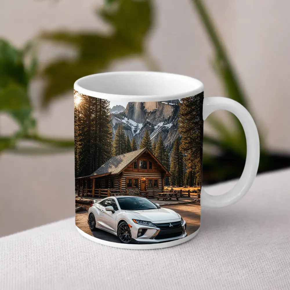 Mitsubishi Eclipse White Car Mountain Cabin – Mugs
