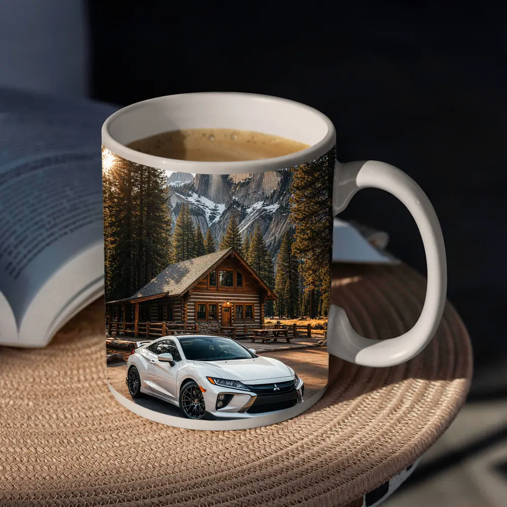 Mitsubishi Eclipse White Car Mountain Cabin – Mugs