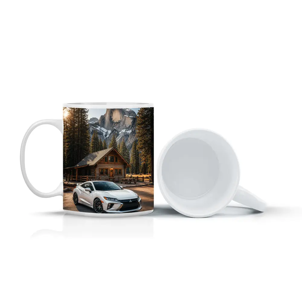 Mitsubishi Eclipse White Car Mountain Cabin – Mugs