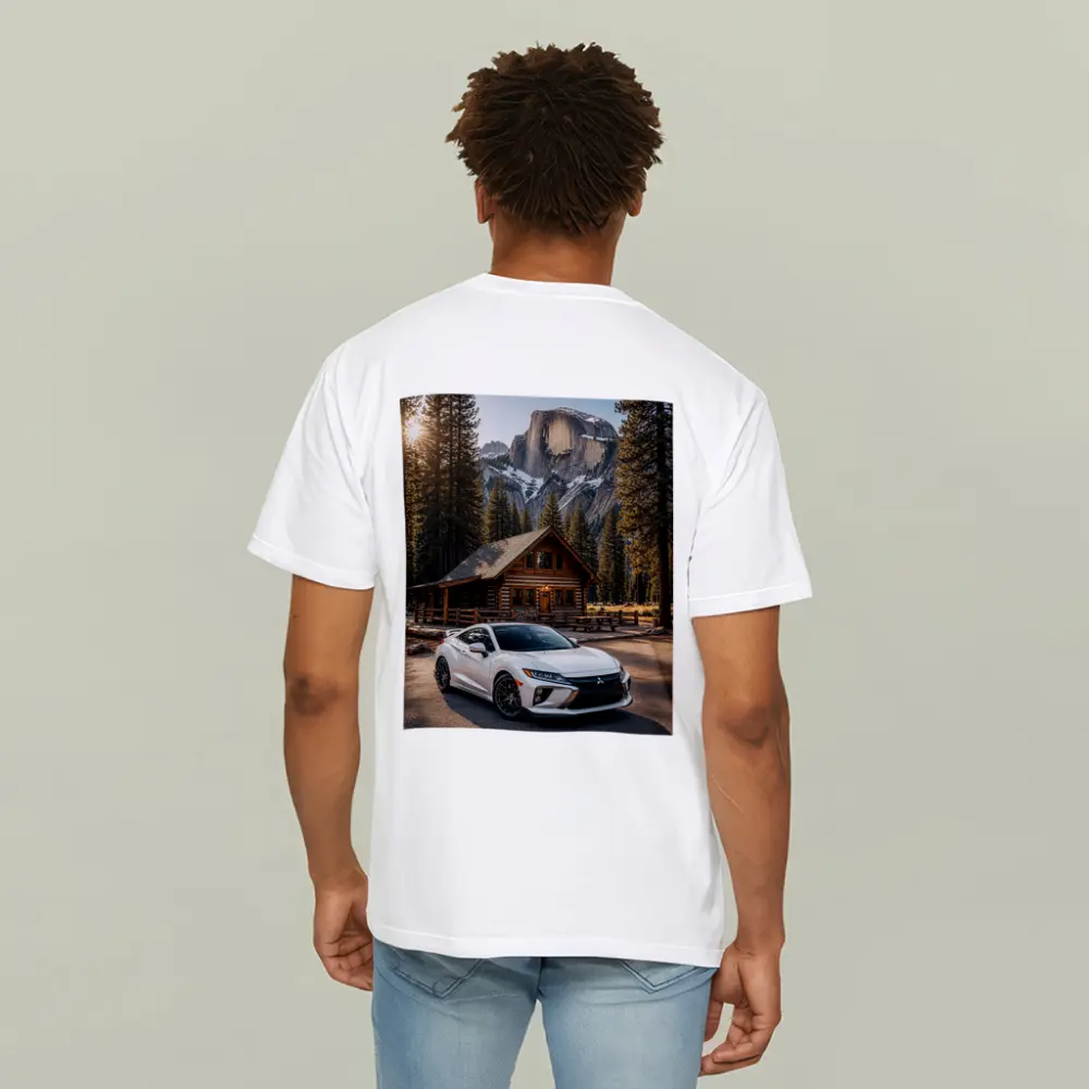 Mitsubishi Eclipse White Car Mountain Cabin – T-Shirts