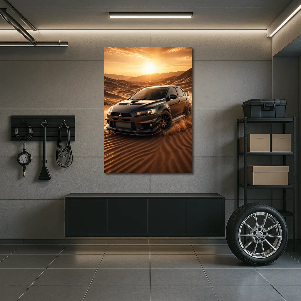 Mitsubishi Lancer Evolution Black Desert Sunset – Wall Art
