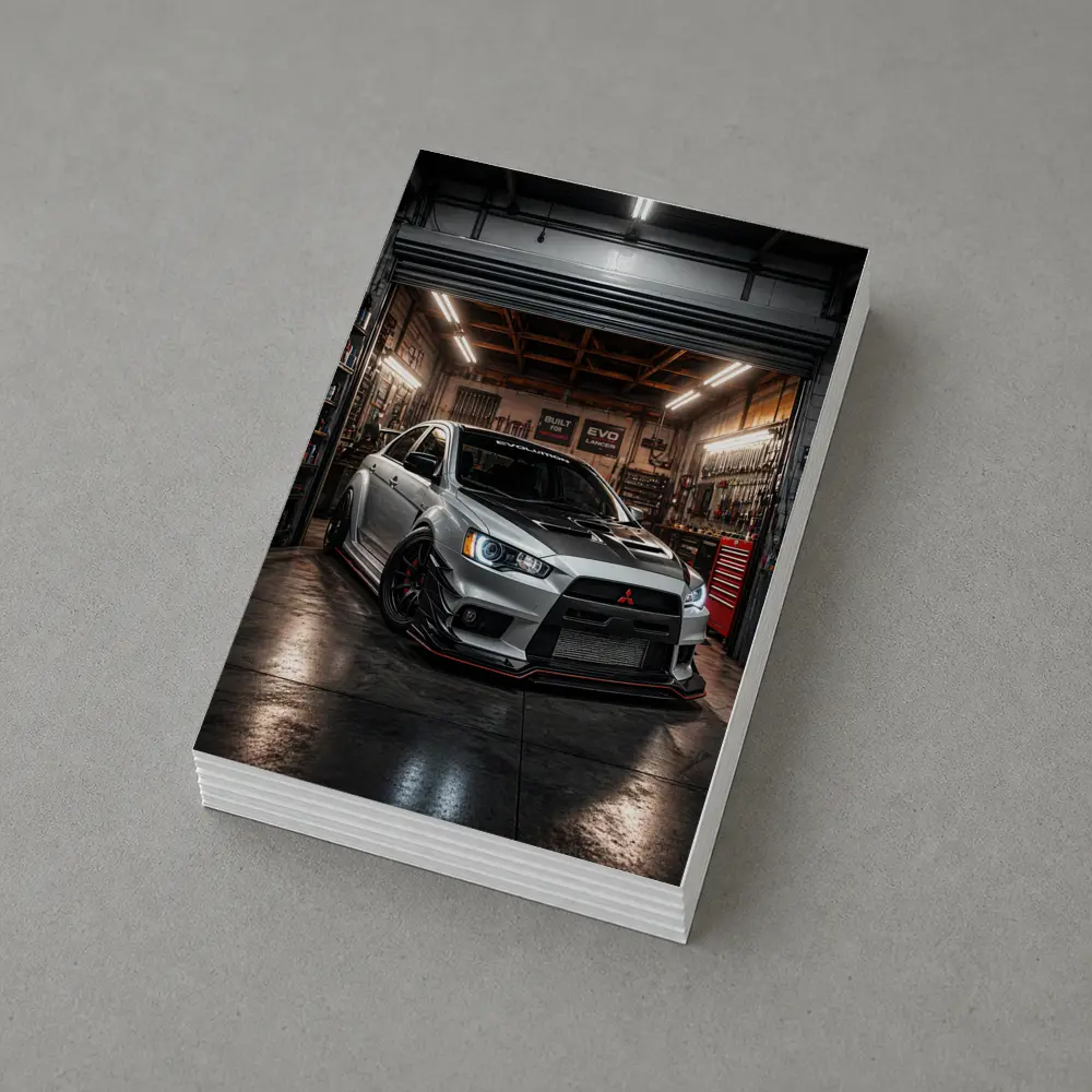 Mitsubishi Lancer Evolution Silver Garage Shot – Postcards