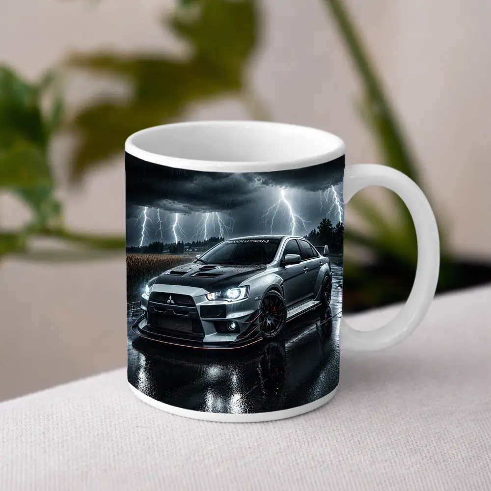 Mitsubishi Lancer Evolution Stormy Night Rain – Mugs