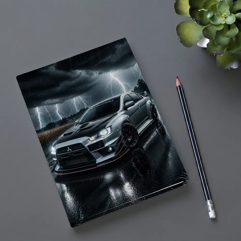 Mitsubishi Lancer Evolution Stormy Night Rain – Notebooks